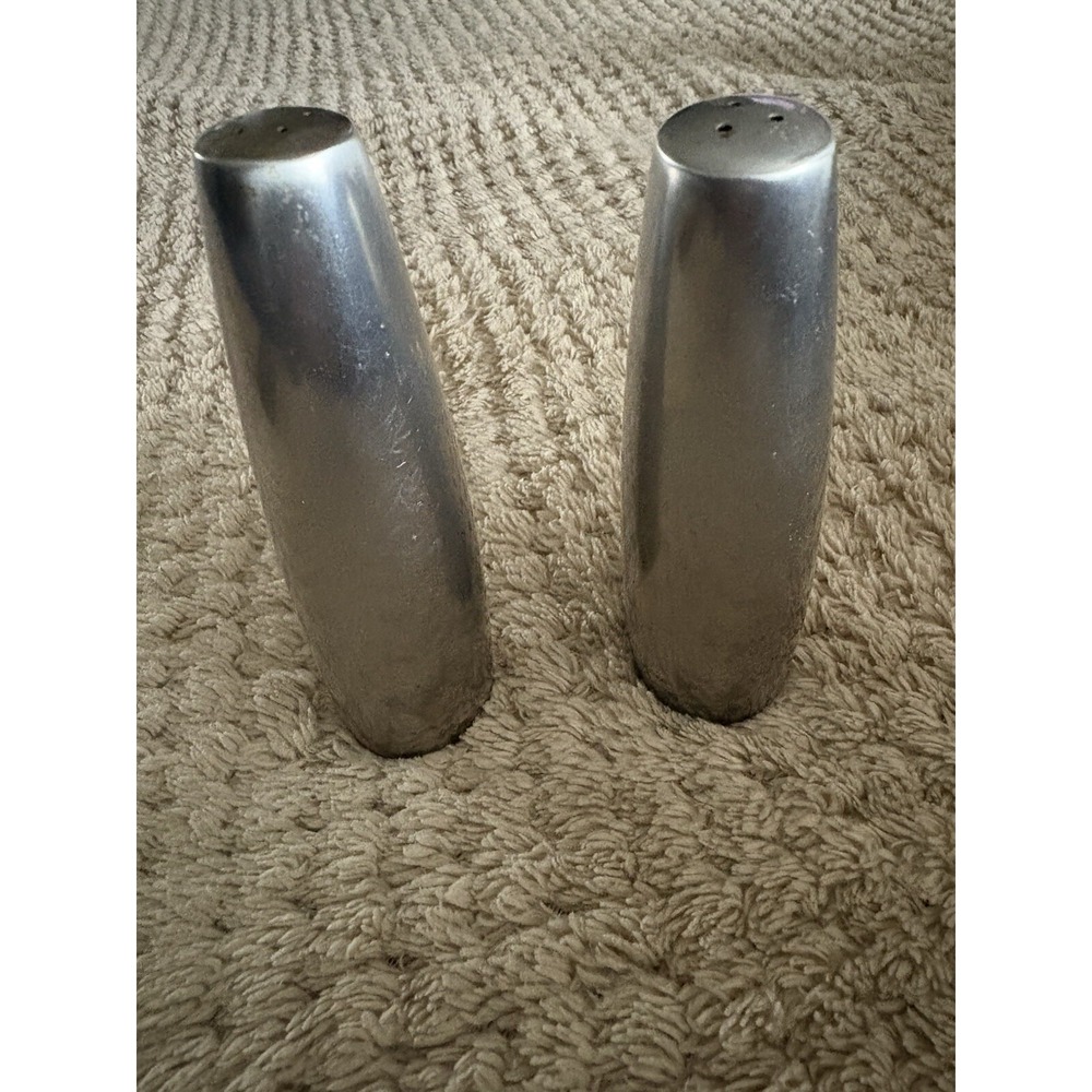 Vintage Dansk Set of 2 Salt + Pepper Shakers Designs Denmark MCM Steel